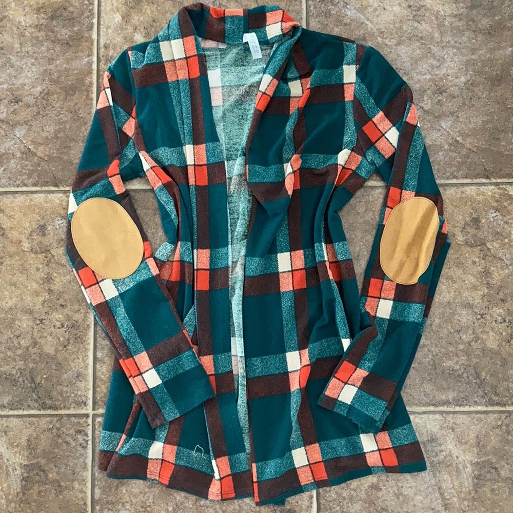 Comfy Plaid Cardigan with Elbow Patches